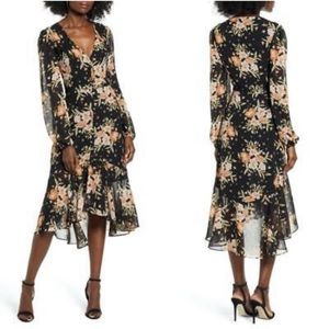 New! Leith Black Chiffon Floral Button Front Midi Dress. NWT Size L